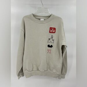 Disney Men's Cream Crewneck Sweater with Embroidered Details